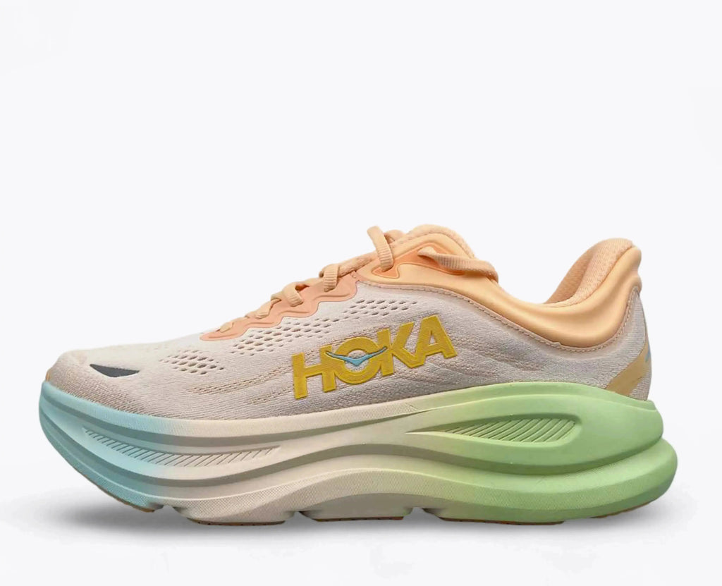 Hoka Bondi 9 Multicolor Salmon Blue Cyan Green running shoe